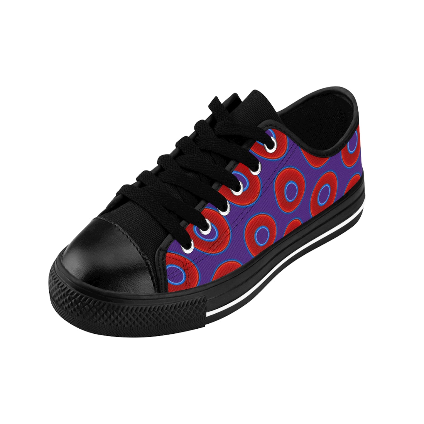 Women's Cushiony Convectors - Low Top - large red vivid donut print w/purple background