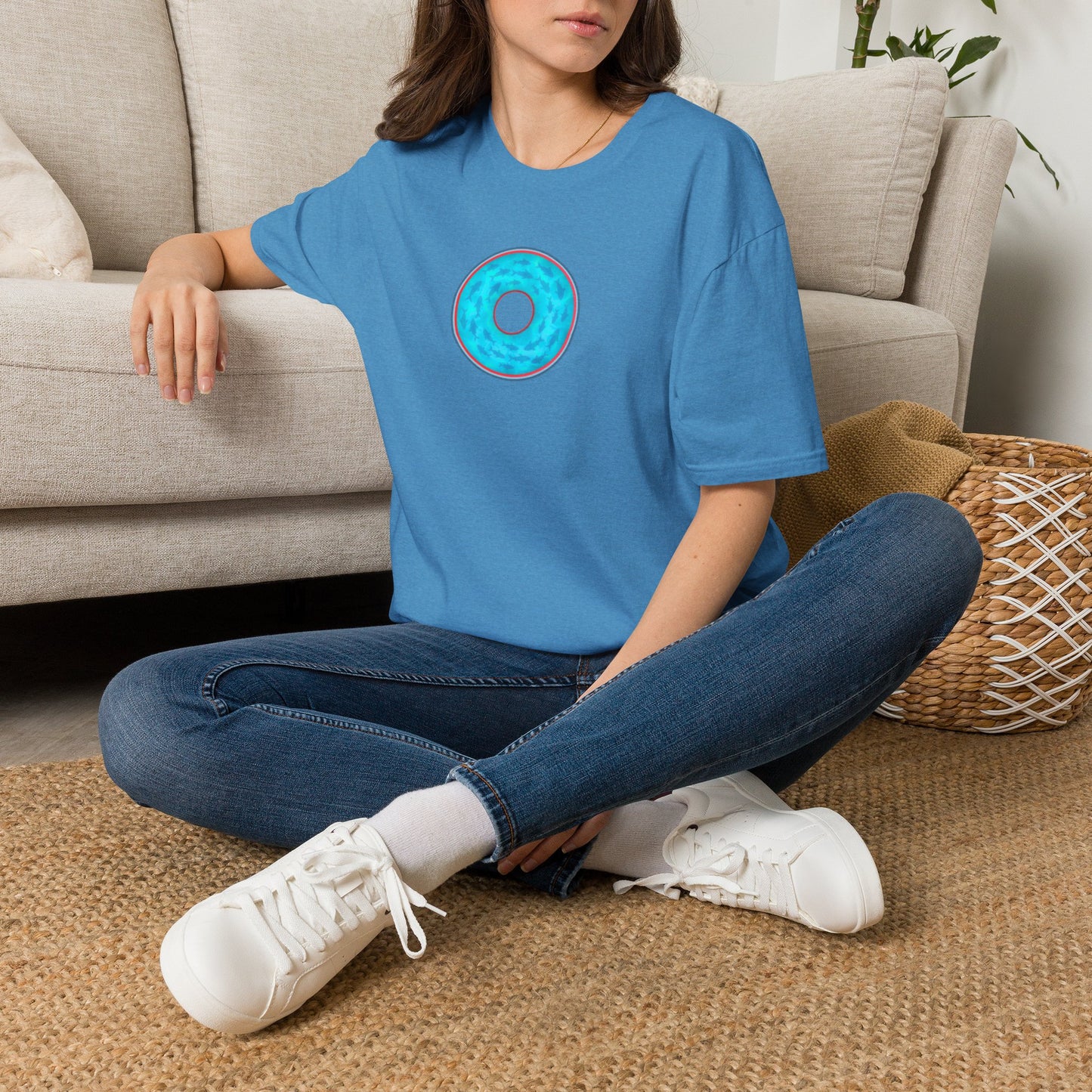 Classic Donut Tee - Unisex Soft-Style - "Skoolie of Phishies" - vivid sea donut - w/light blue water - variant 1