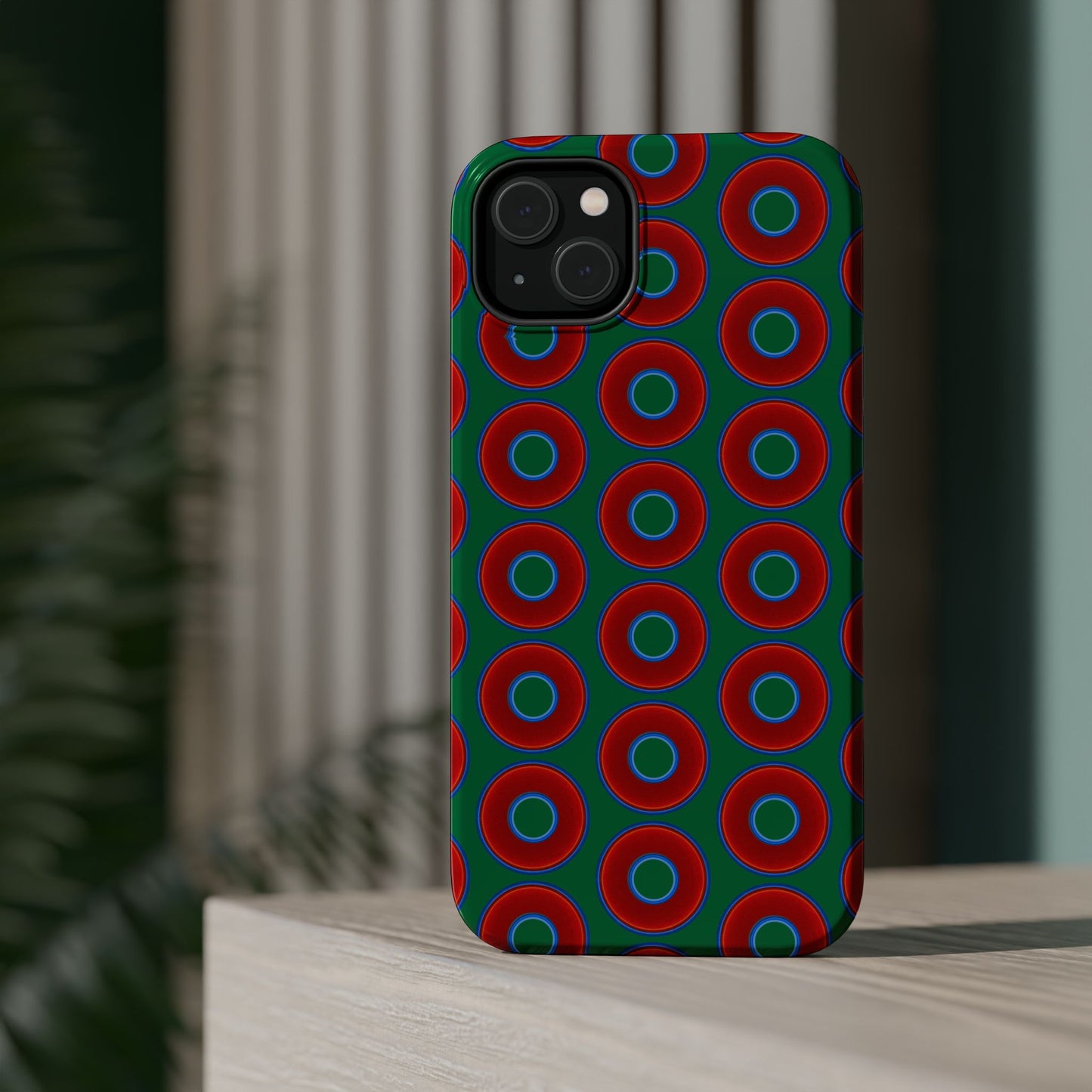 Magnetic Tough Donut Case - red vivid donut print w/green background