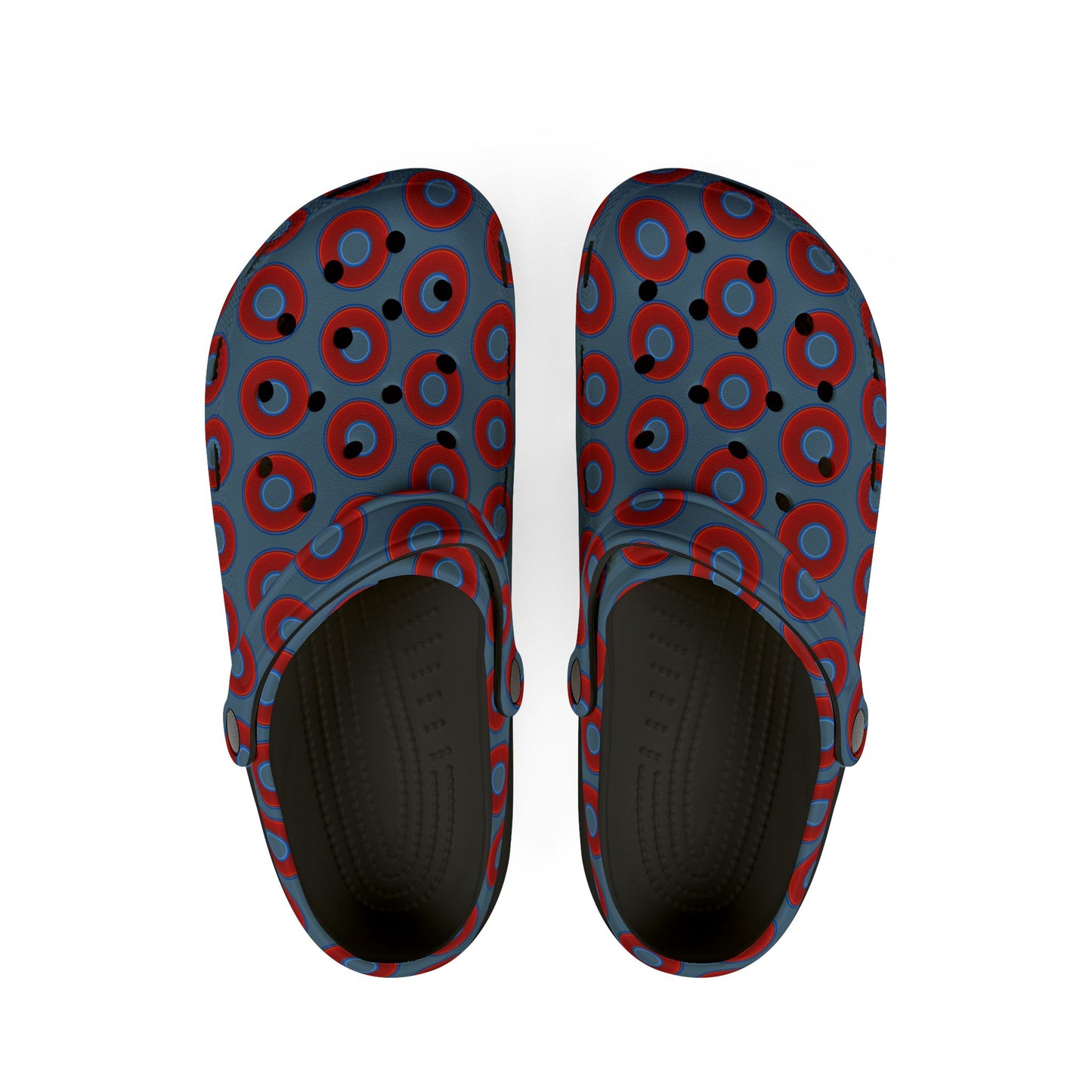 Spatchcocks - donut slip-on shoes - vivid red donuts w/steel blue background [unisex]