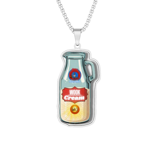 Lump's Heady Donut Necklace - 1" x 1" Stainless Steel Pendant - "Wooked Cream Dairy - YEMSG Half-Full Glass"