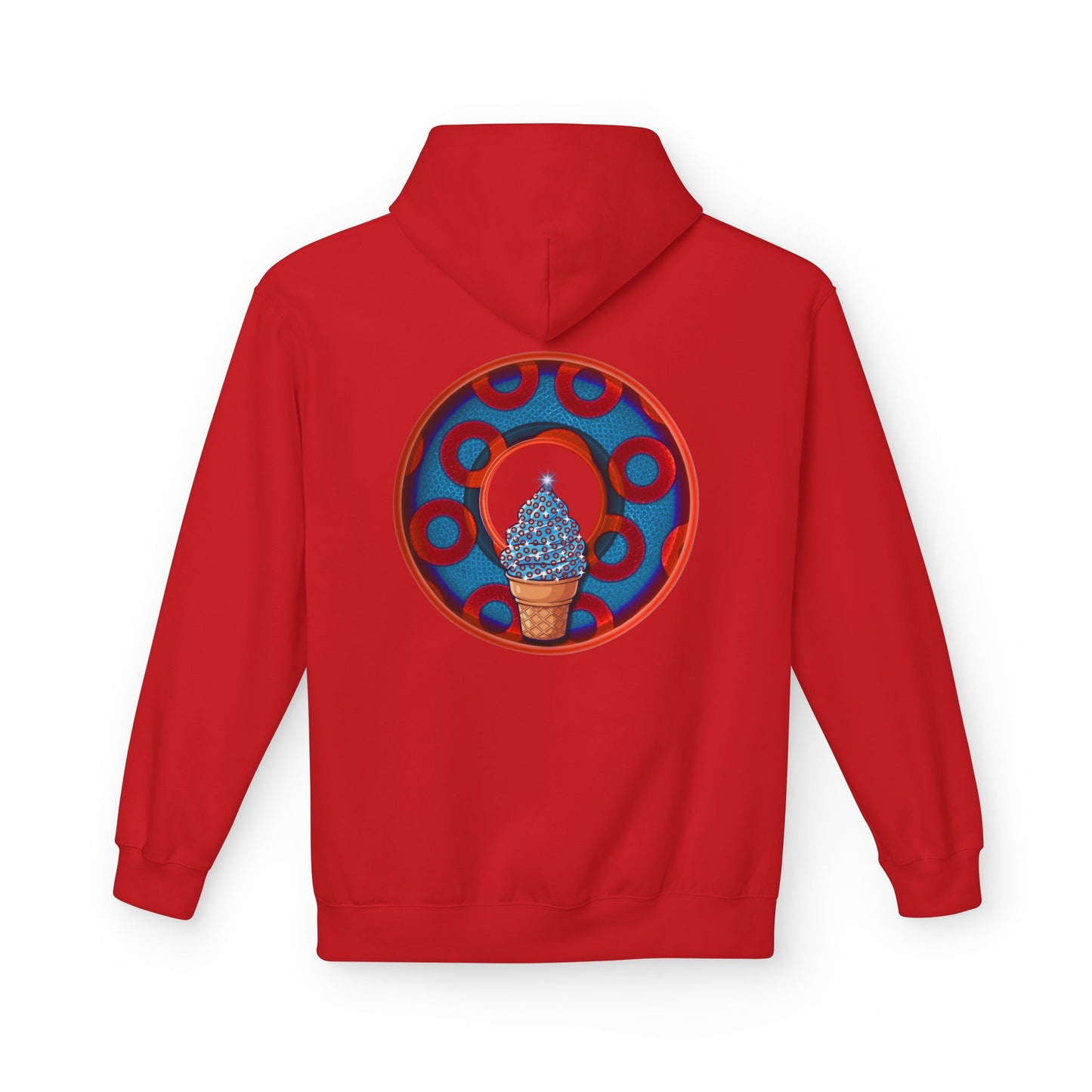 Fleece Harry Hoodies [Midweight Soft-style] - "We All Scream It's ICE Cream - YEMSG Donut" - blue/red rustic paradox donut