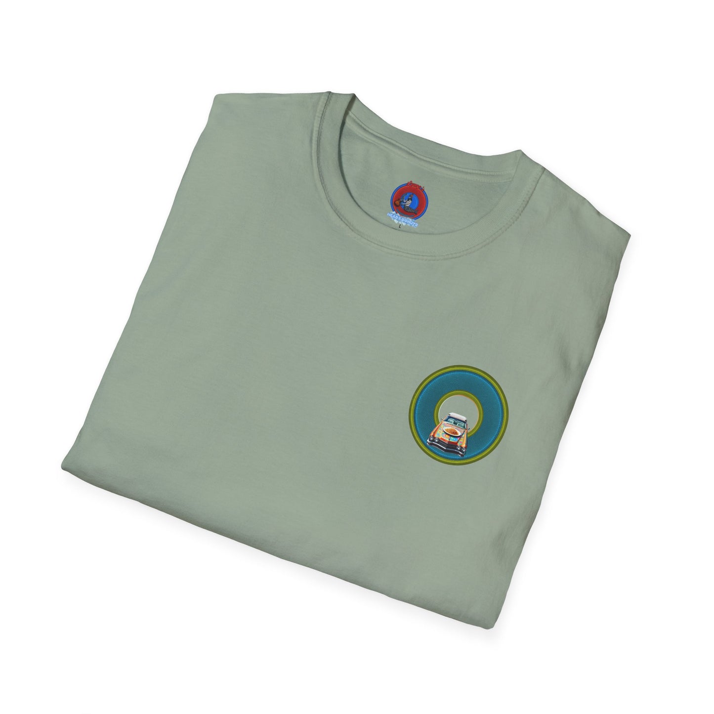 Classic Donut Tee - Unisex Soft-Style - "Cadillac Rainbow Spaghetti Incident" - series 1.0  - variant 1 - blue/green donut