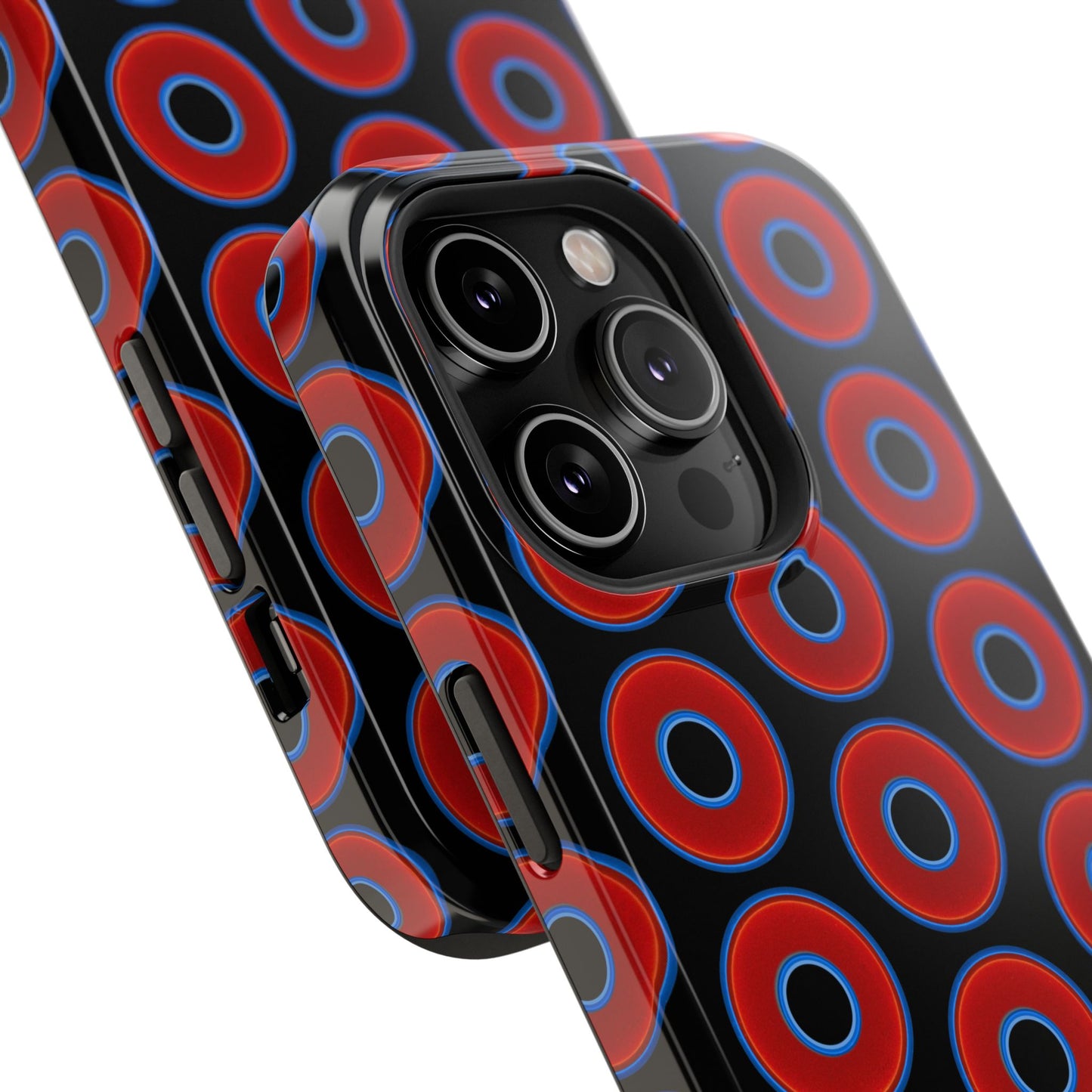 Impact-Resistant Lumpy Donut Case - red vivid donut print w/black background