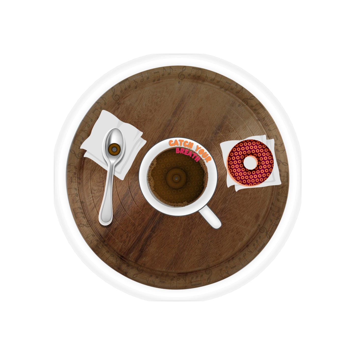 Donut Bumper/Outdoor Sticker - "Coffee with my Donuts" - series 1.0 - wooden donut w/coffee - [Die-Cut] 6"x 6"