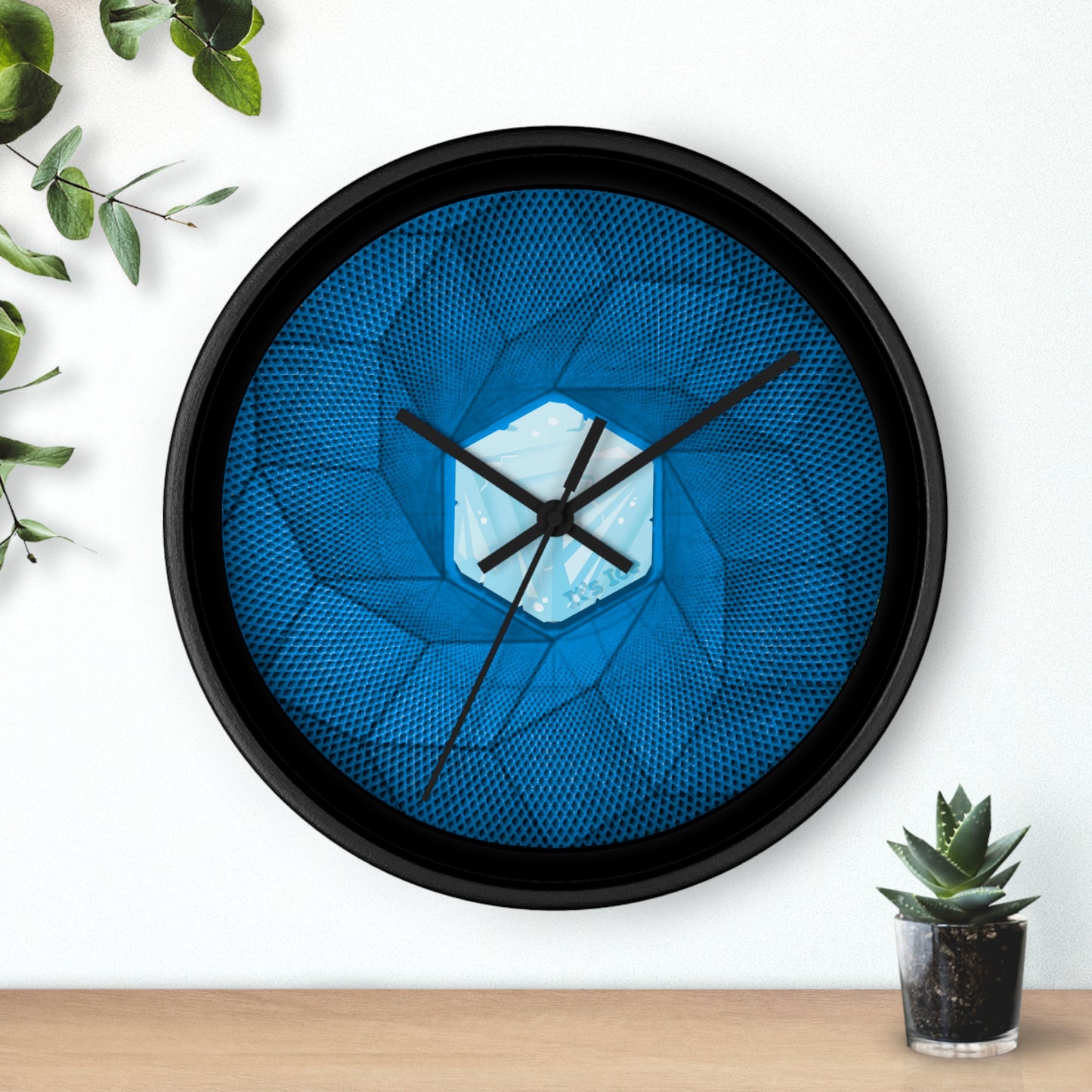 Lumpy Wall Clock - "It's Ice... Cube's Donut Clock" - blue cubed donut w/black background