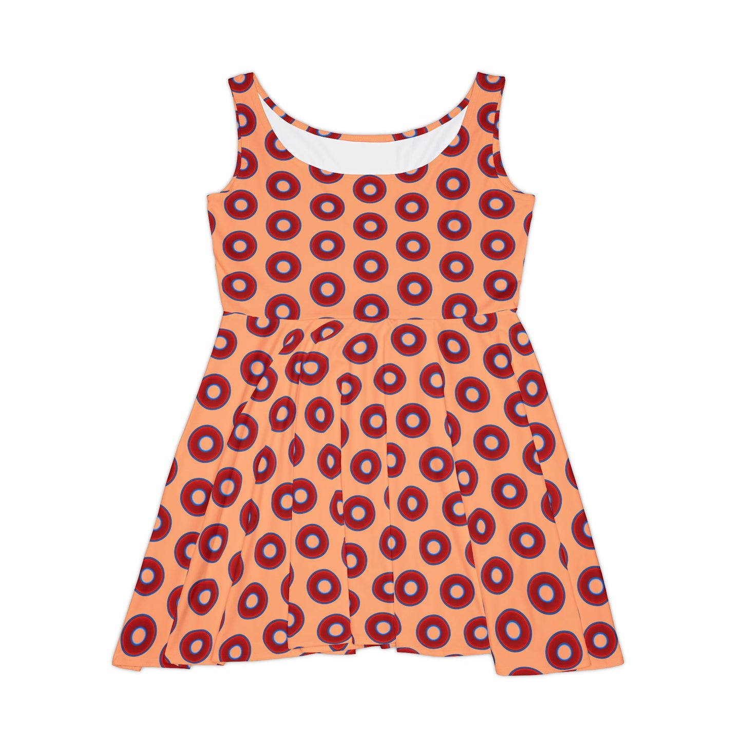 Women's Skater Donut Dress - vivid red donut print w/peach background