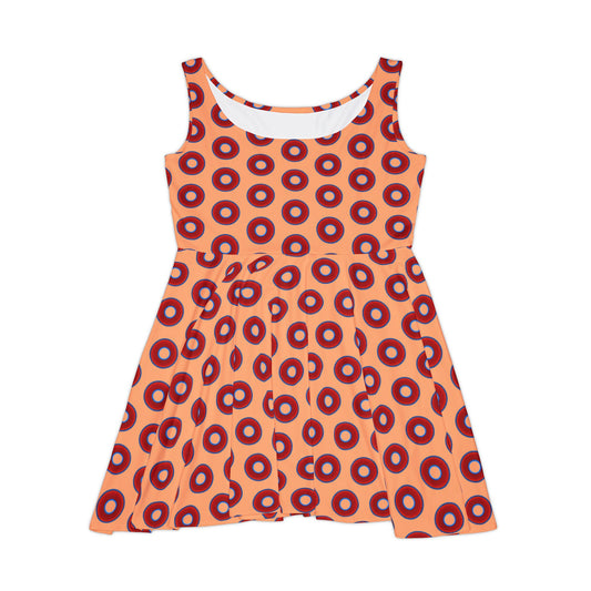 Women's Skater Donut Dress - vivid red donut print w/peach background