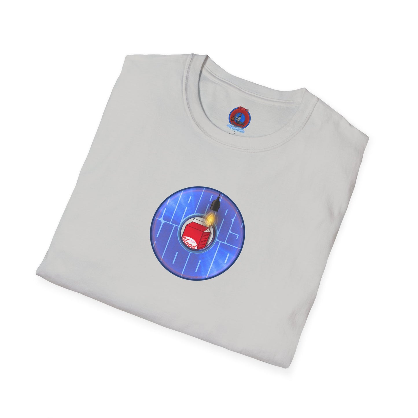 Classic Donut Tee - Unisex Soft-Style - "Harry Left His Donut Shirt" - series 1.0  - variant 4 - purple/blue donut - w/milk & light on