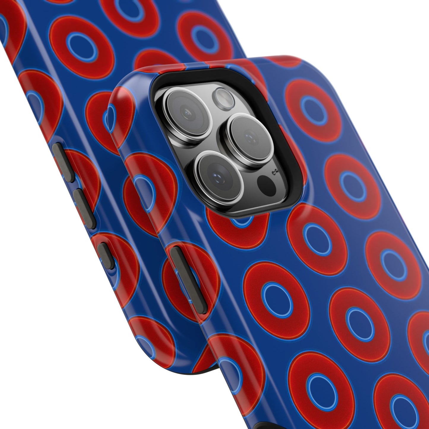 Impact-Resistant Lumpy Donut Case - red vivid donut print w/dark blue background