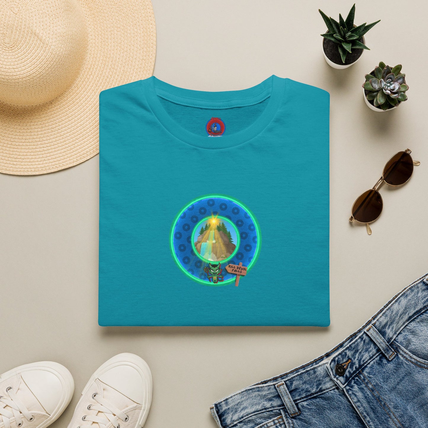 Classic Donut Tee - Unisex Soft-Style - "Devil's Drowning Donuts" - blue/green paradox donut