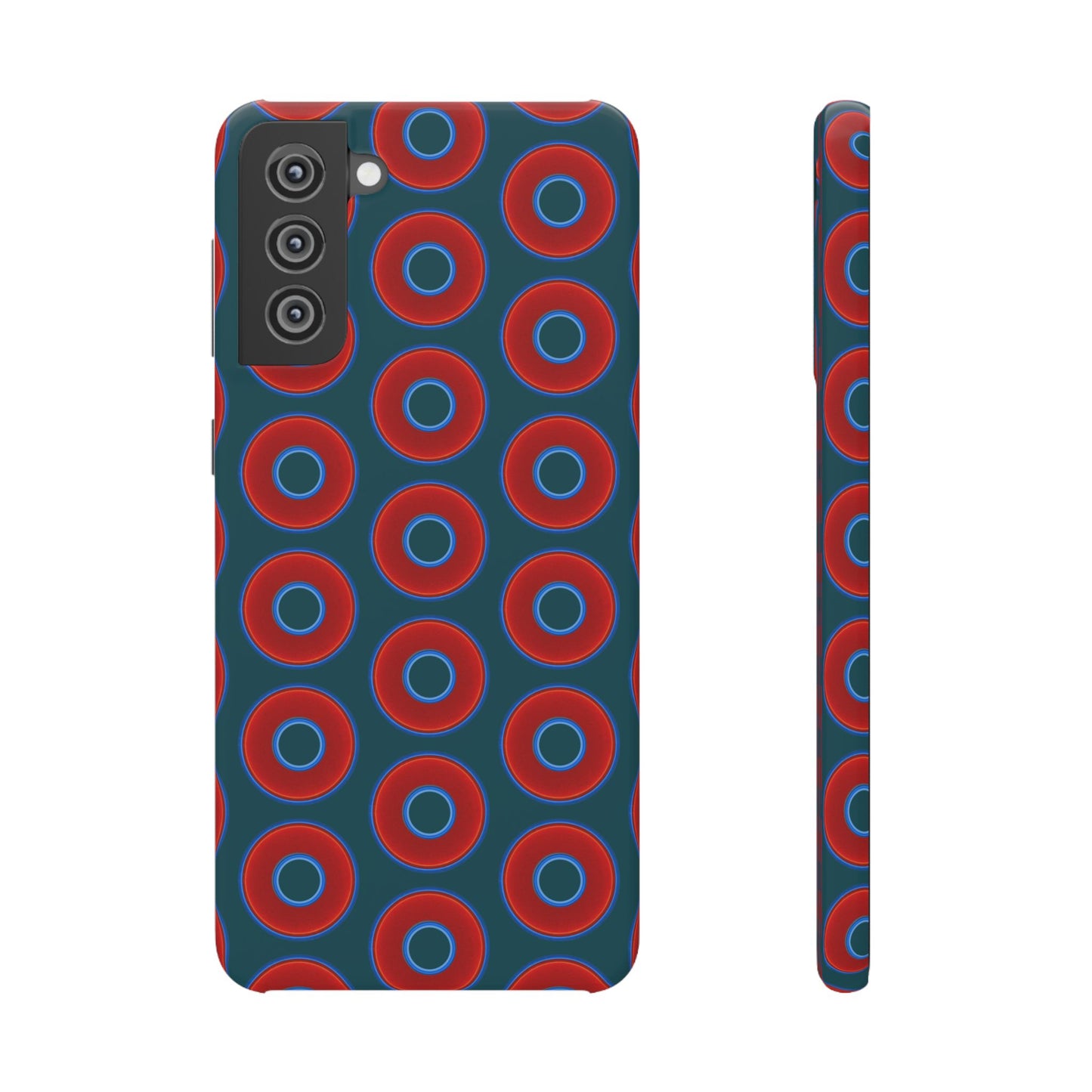 Lumpy Donut Snap Case - red vivid donut print w/midnight teal green background