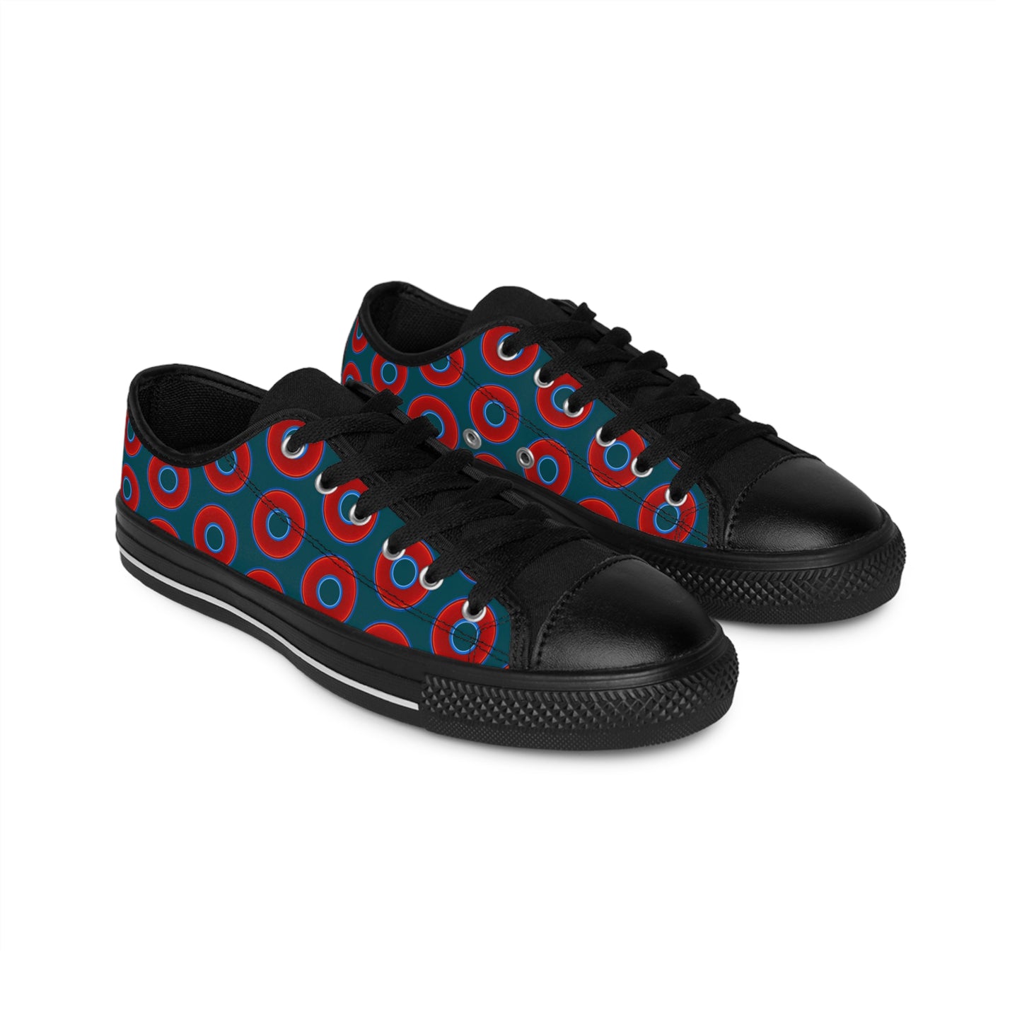 Men's Cushiony Convectors - Low Top - large red vivid donut print w/midnight teal green background
