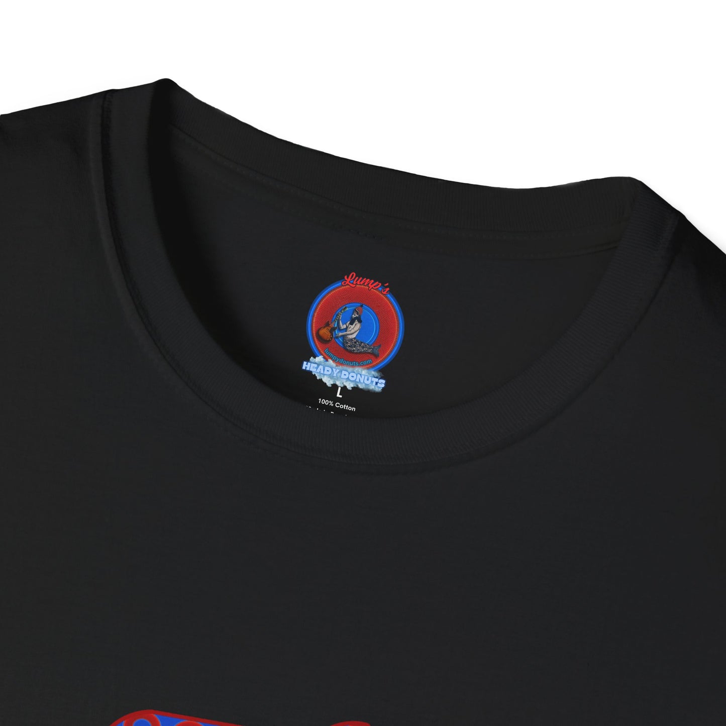 Classic Donut Tee - Unisex Soft-Style - "Guyute's Ugly Donut" - vivid red/blue donut pattern - variant 3