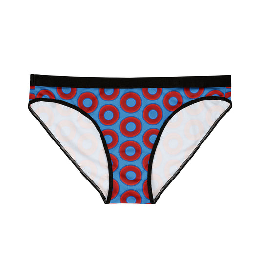 Lumpy Donut Underwear - vivid red donut print w/light steel blue background