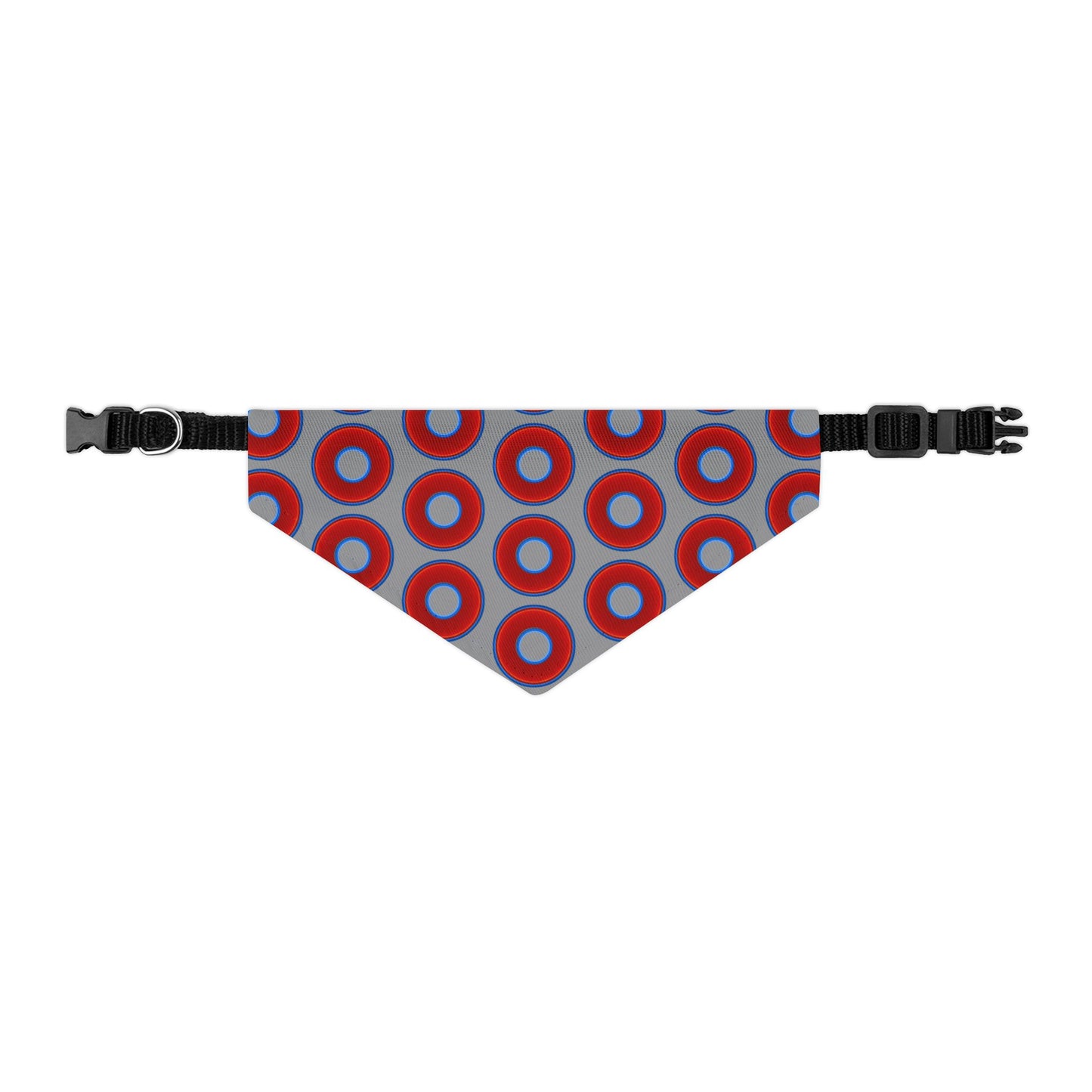 Jim's Lumpy Bandana Pet Collar - vivid red donuts w/gray background
