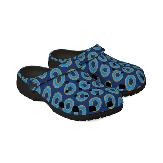Spatchcocks - donut slip-on shoes - light blue rustic donuts w/dark blue background [unisex]