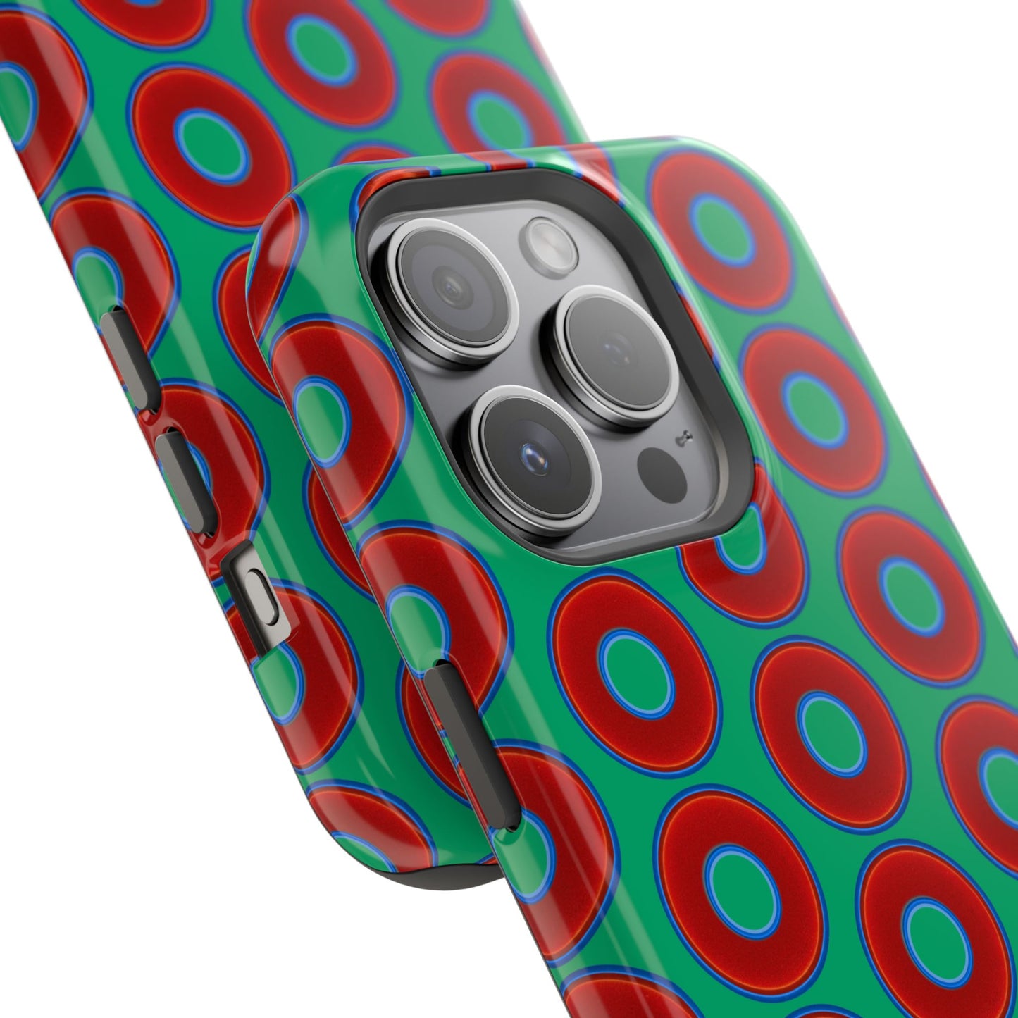 Magnetic Tough Donut Case - red vivid donut print w/jade green background