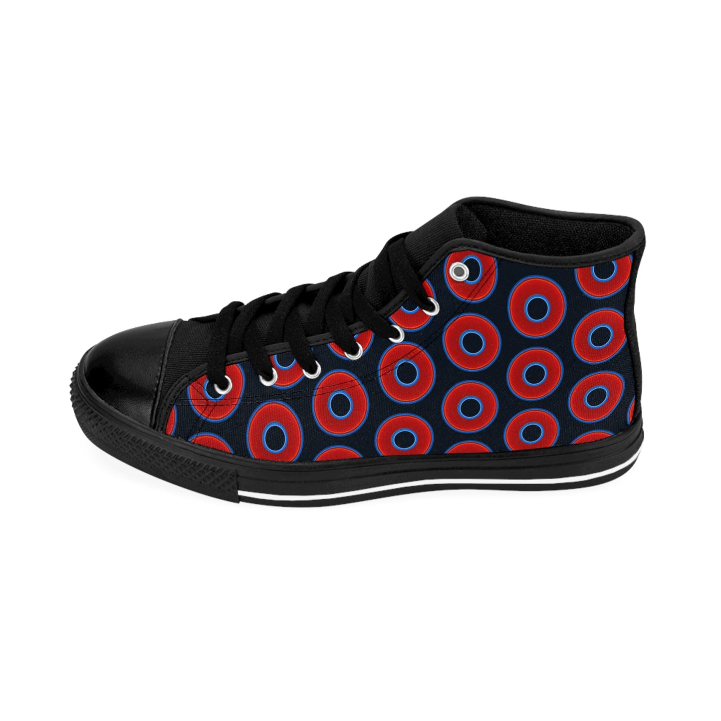 Men's Cushiony Convectors - High Tops - red vivid donuts w/blue charcoal background