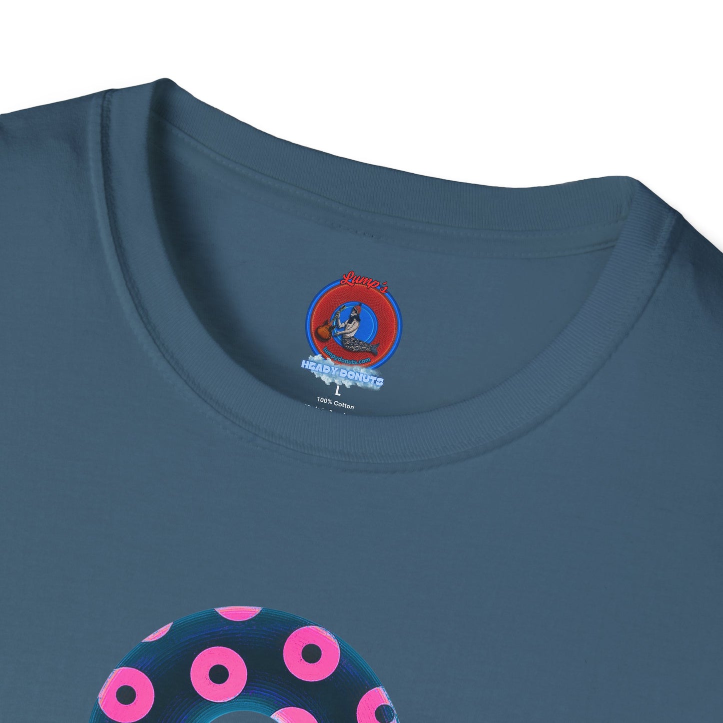 Copy of Plain Donuts/Unisex Soft-Style - "Plain Blimpy Paradoxical Donuts" - dark steel blue/vivid magenta donuts