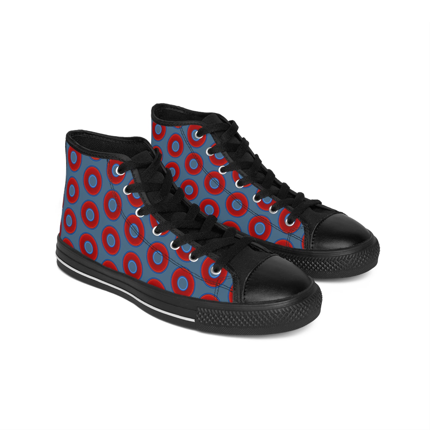 Men's Cushiony Convectors - High Tops - red vivid donuts w/steel blue background