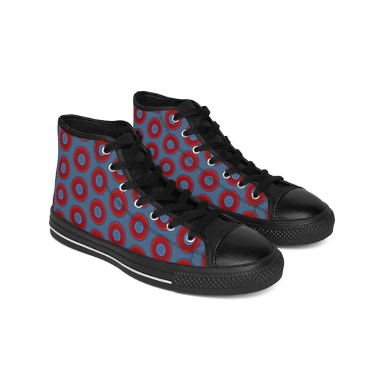 Men's Cushiony Convectors - High Tops - red vivid donuts w/steel blue background