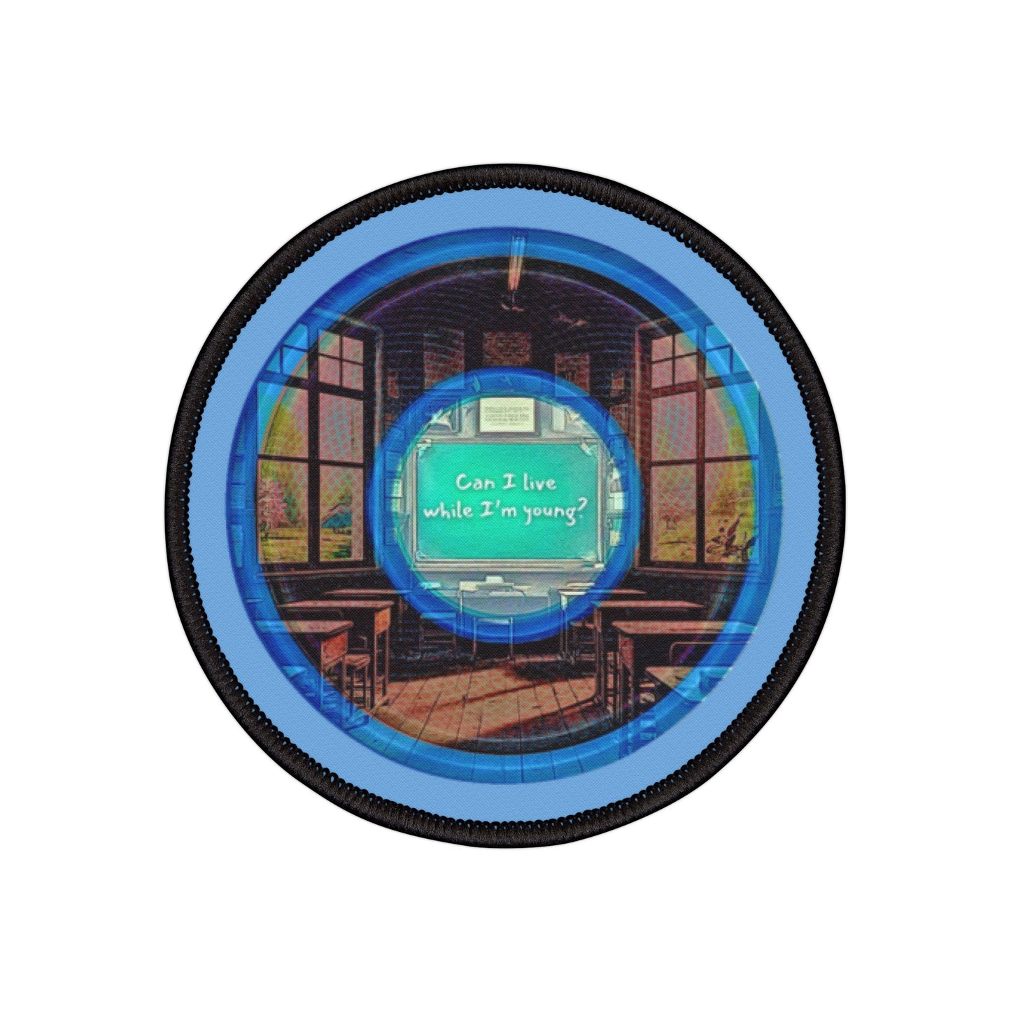 Iron-On Donut Patch - "The Torturous Donut Patch" - rustic red/blue pic donut