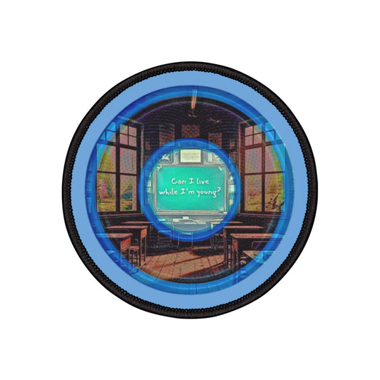 Iron-On Donut Patch - "The Torturous Donut Patch" - rustic red/blue pic donut