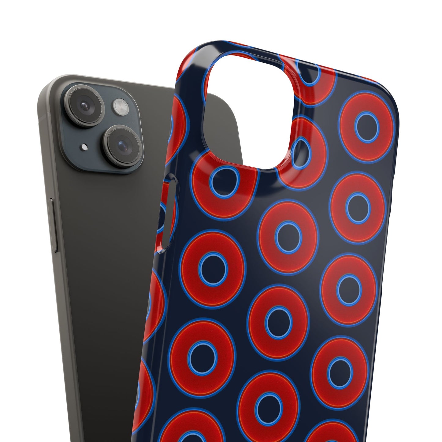Lumpy Donut Snap Case - red vivid donut print w/midnight teal blue background