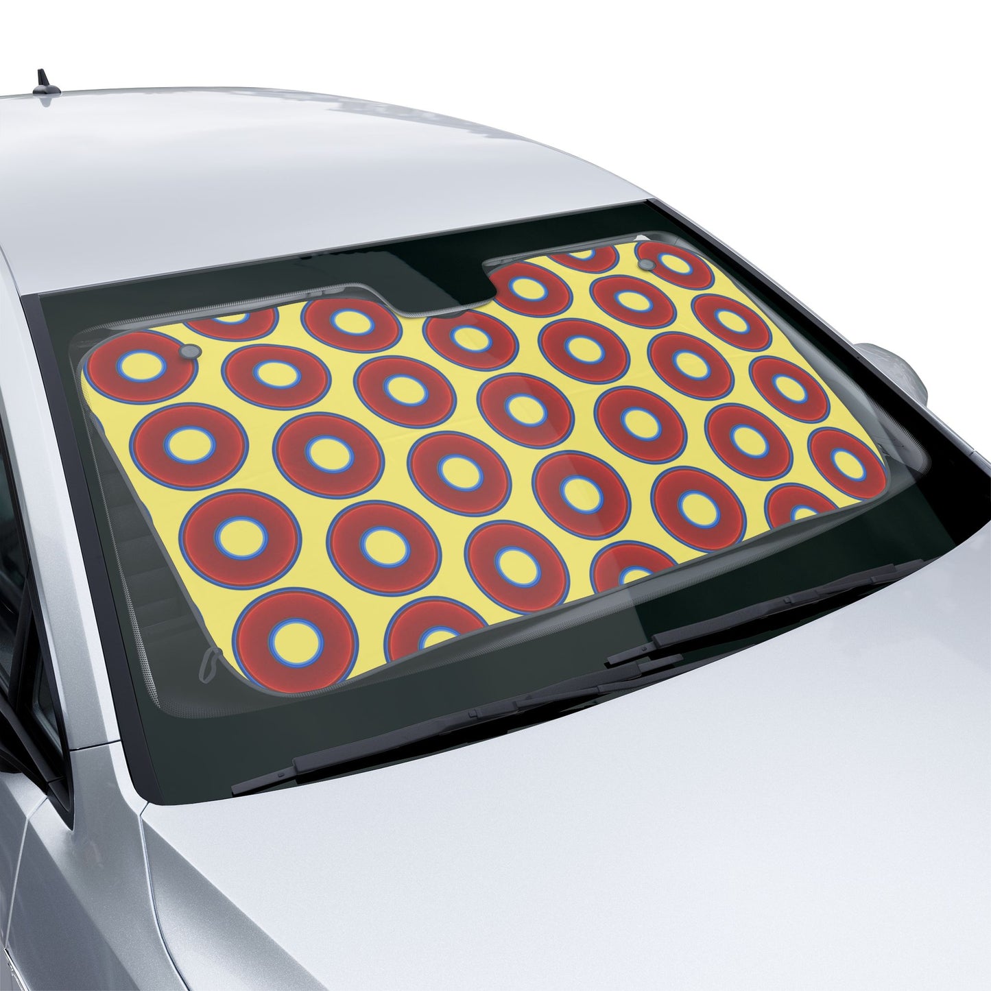 Automotive Donut Sun Shade - red vivid donuts w/yellow background