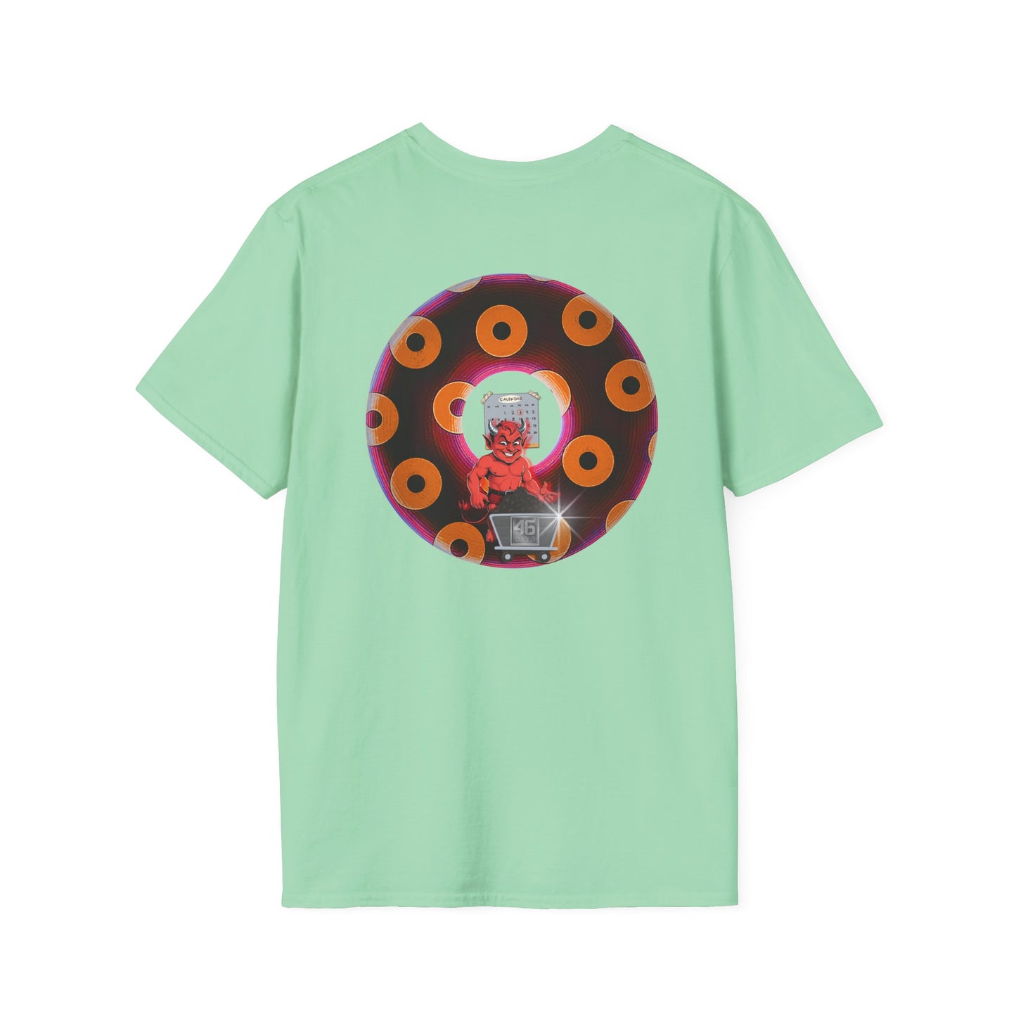 Classic Donut Tee - Unisex Soft-Style - "Every 46th Day Tee Shirt" - paradoxical dark magenta/orange donut