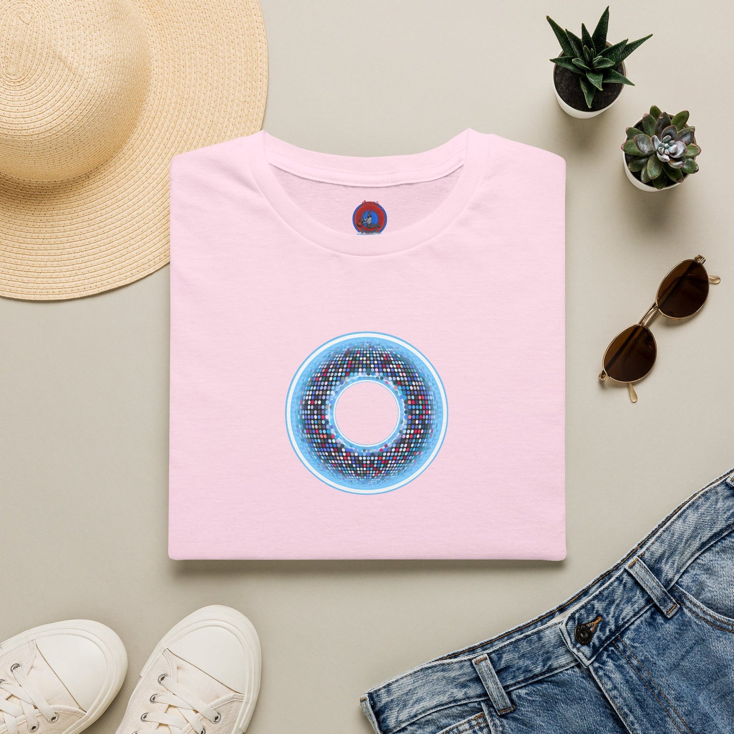 Classic Donut Tee - Unisex Soft-Style - "Microdot Donut" - light blue pixilated donut