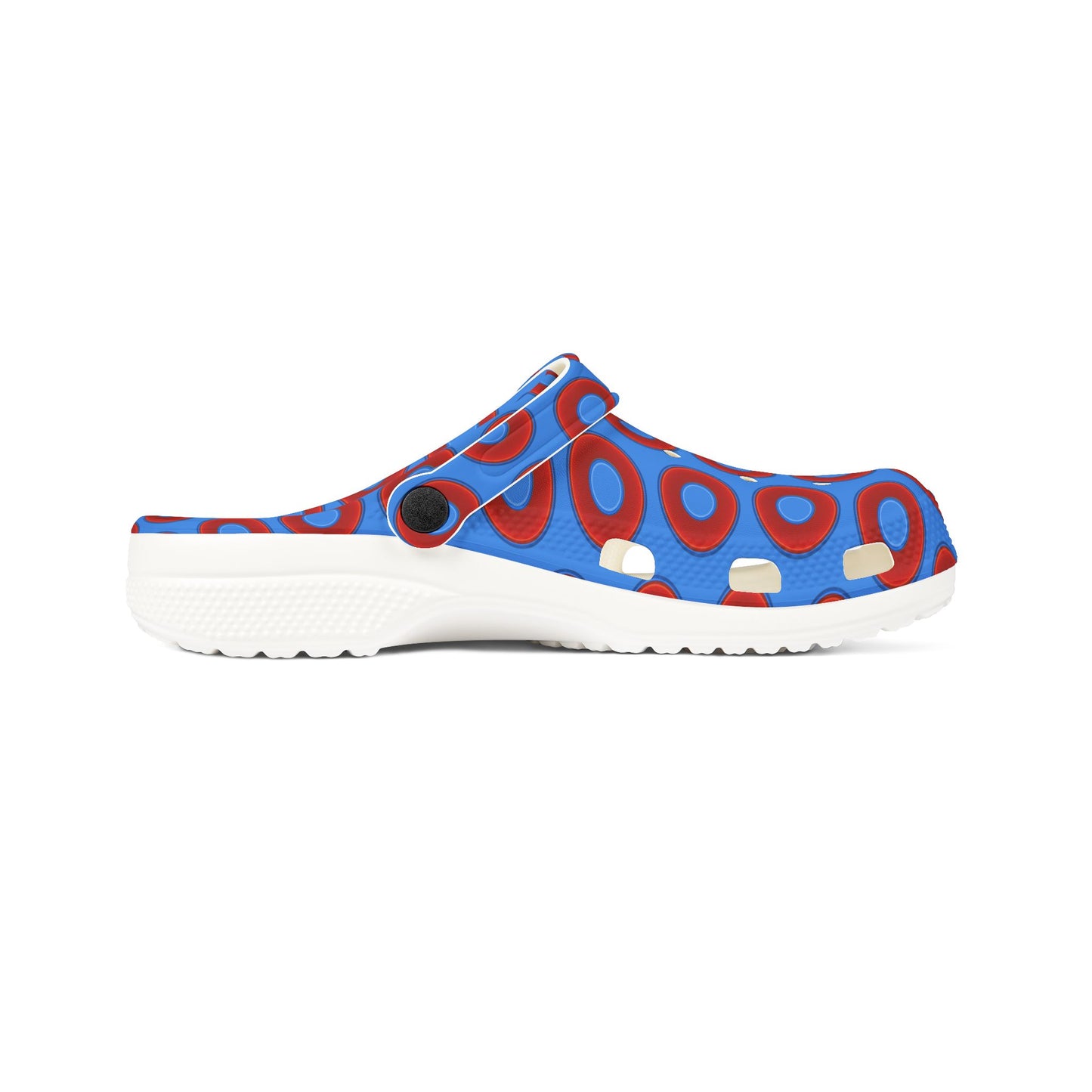 Spatchcocks - donut slip-on shoes - vivid red donuts w/light royal blue background [unisex]