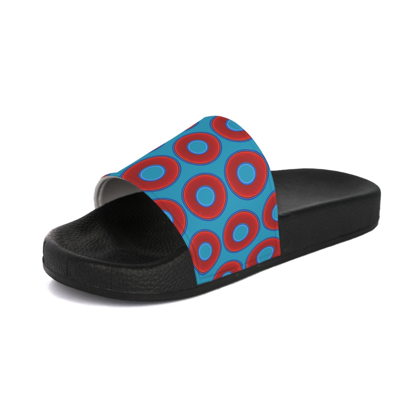 Lumpy Sandals - slip-ons - red vivid donuts w/aquamarine blue background