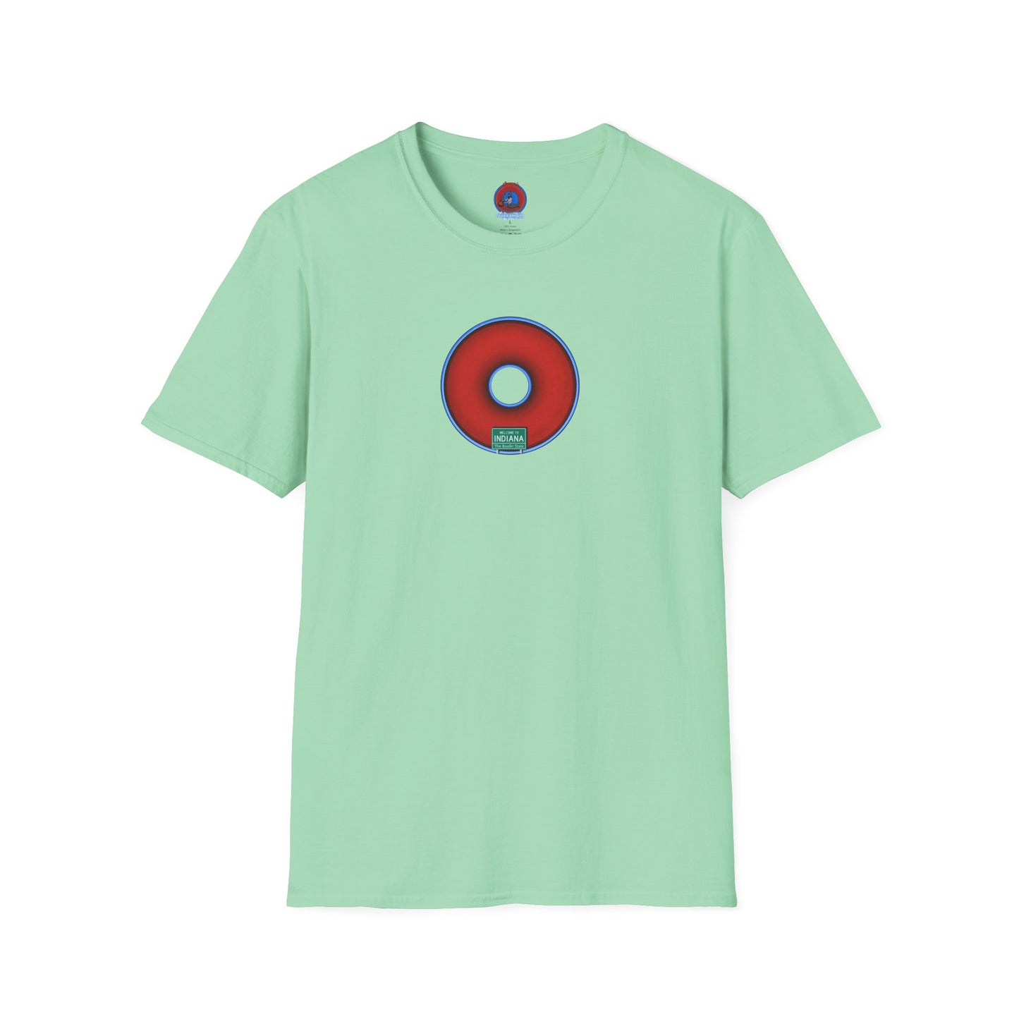 Classic Donut Tee - Unisex Soft-Style - "Indiana is for Boofers" - vivid red/blue plumpy donut - variant 3 - plain