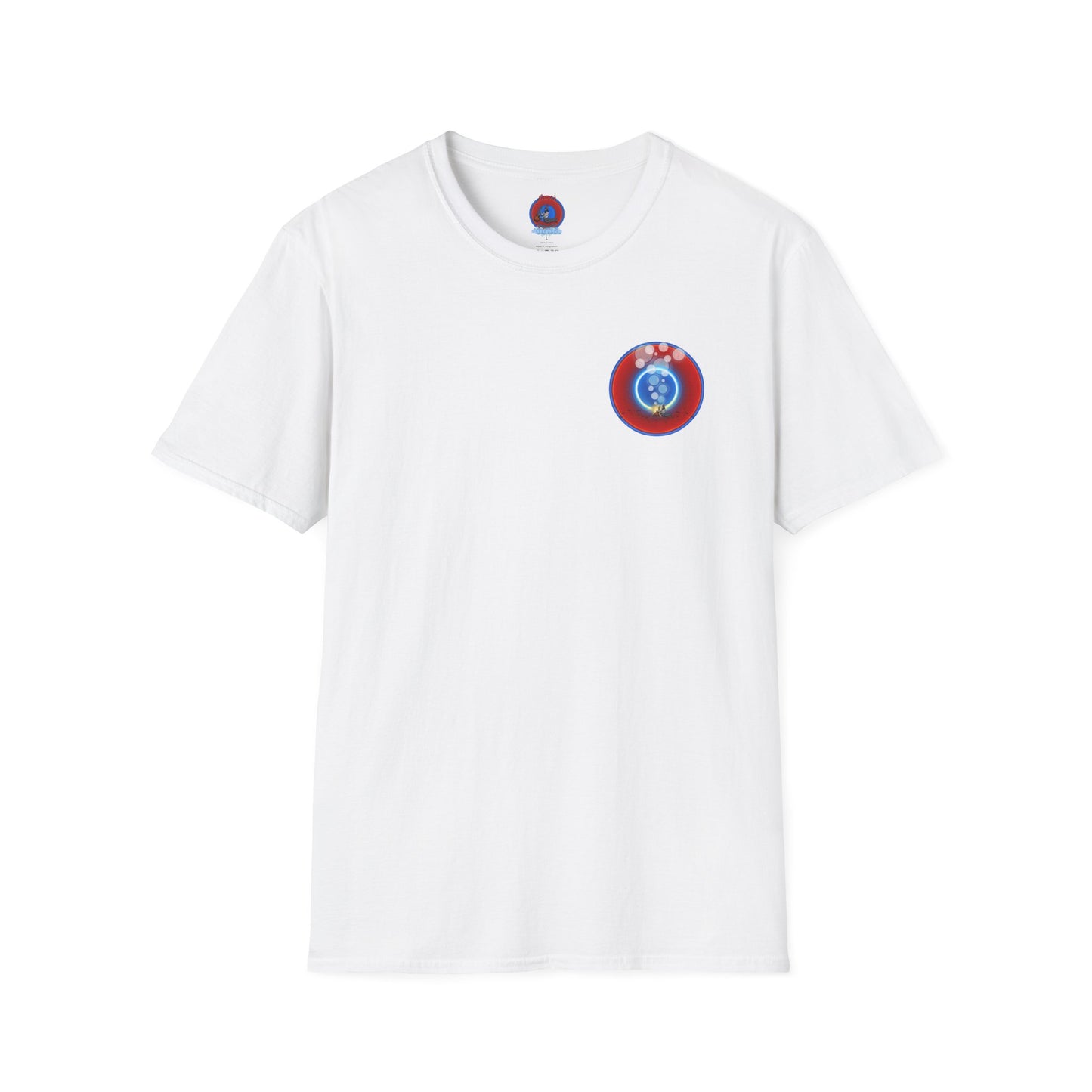 Classic Donut Tee - Unisex Soft-Style - "Bubbler's Donut Tee" - vivid red/blue donut