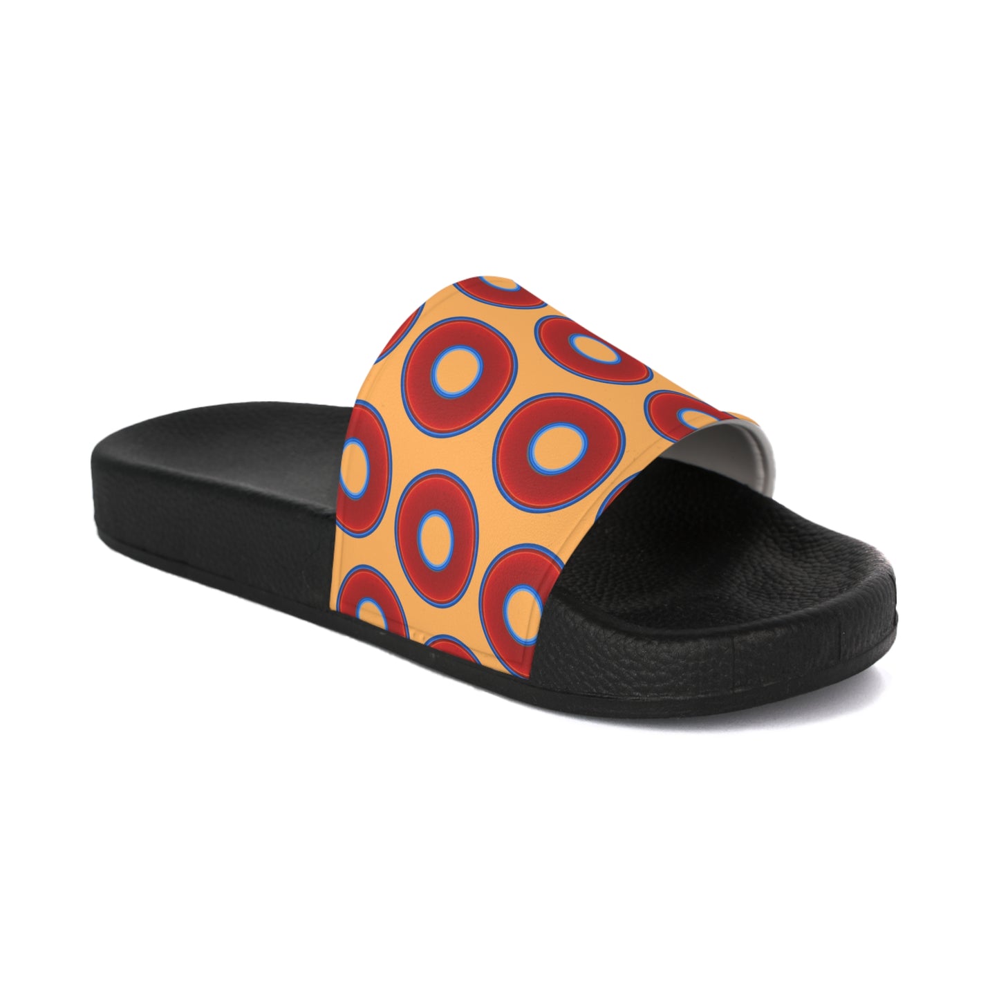 Men's Lumpy Sandals - slip-ons - red vivid donuts w/creamsicle orange background