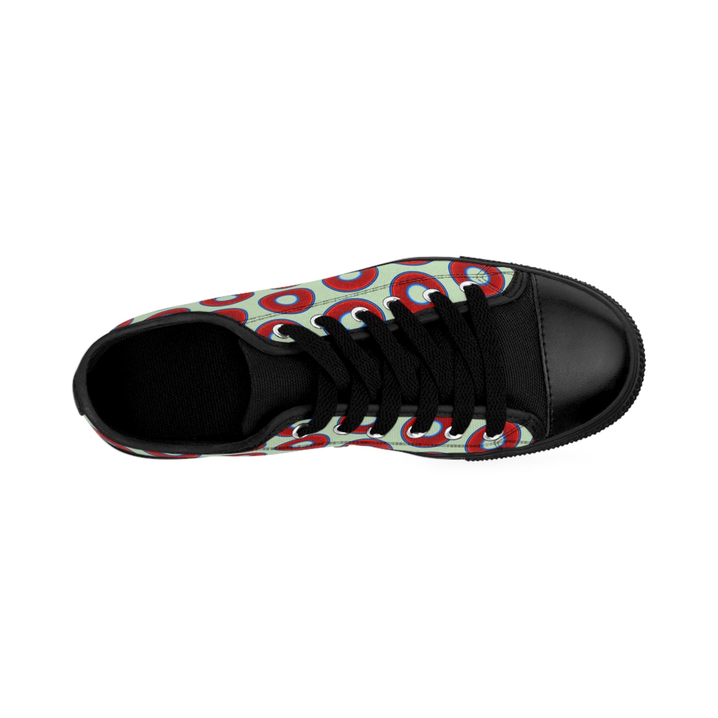 Men's Cushiony Convectors - Low Top - large red vivid donut print w/seafoam green background