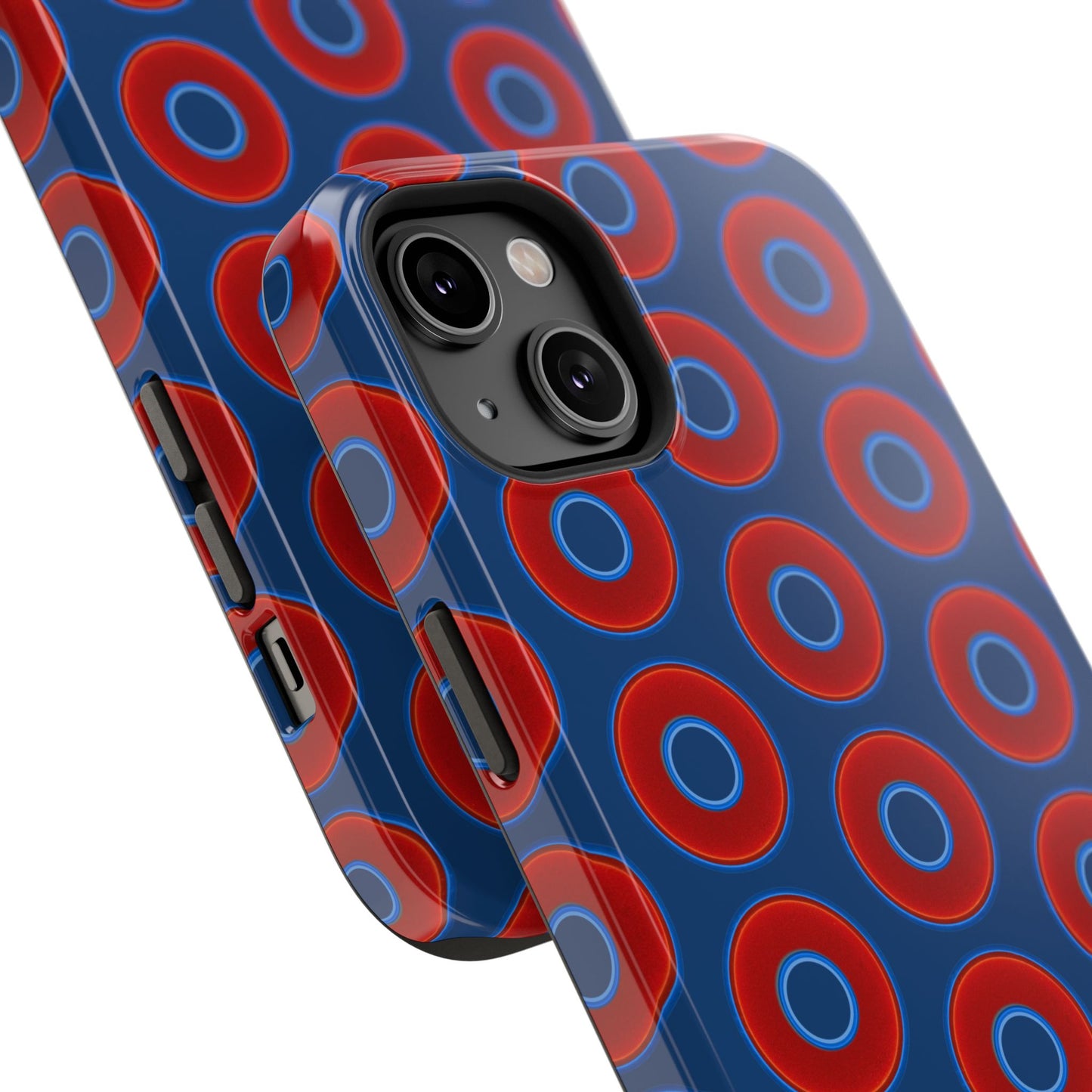 Impact-Resistant Lumpy Donut Case - red vivid donut print w/Atlantic navy blue background