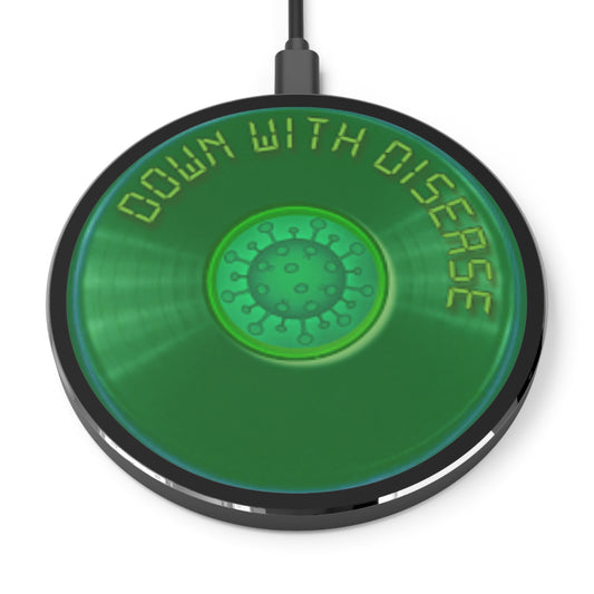 The Flow - Wireless Lumpy Donut Chargers - "Down w/this Donut Charger" - vivid green record donut w/black background