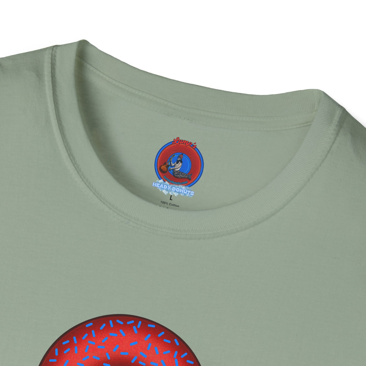Classic Donut Tee - Unisex Soft-Style - "Plain Plump Donut w/" - plump red donut w/blue sprinkles