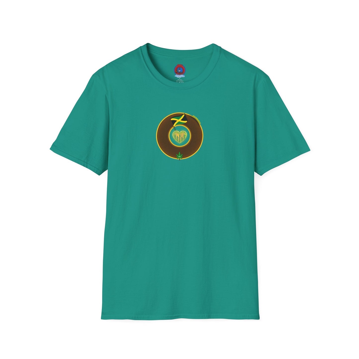 Classic Donut Tee - Unisex Soft-Style - "Jah Volunteers Protect Jah Love... and donuts!" - vivid brown/gold donut