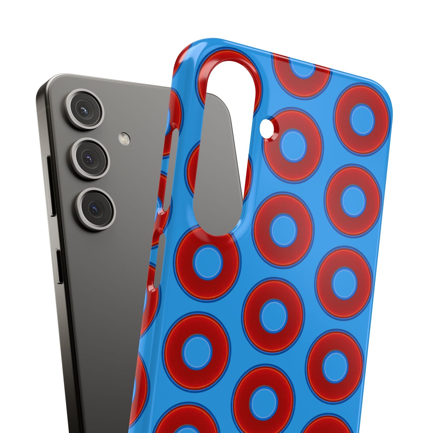 Lumpy Donut Snap Case - red vivid donut print w/sky royal blue background