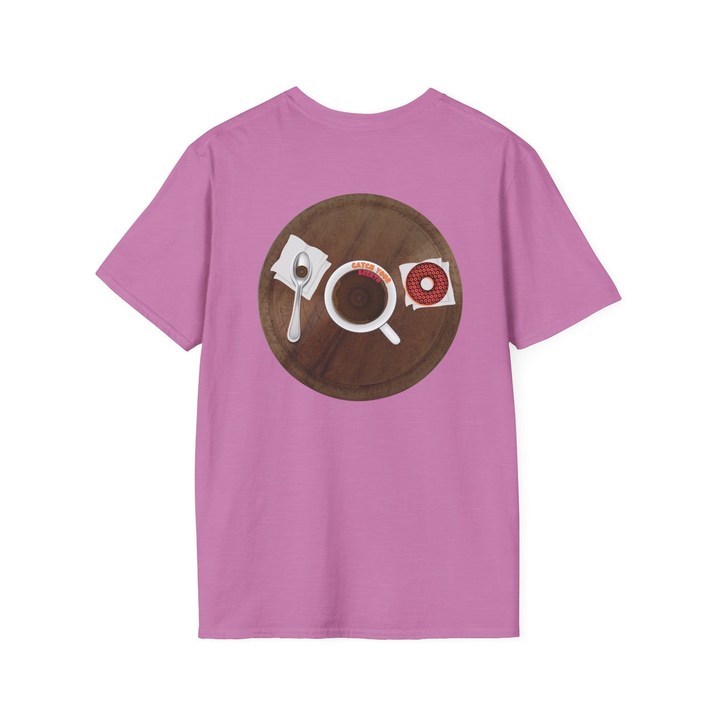 Classic Donut Tee - Unisex Soft-Style - "Coffee With My Donuts" - wooden table donut