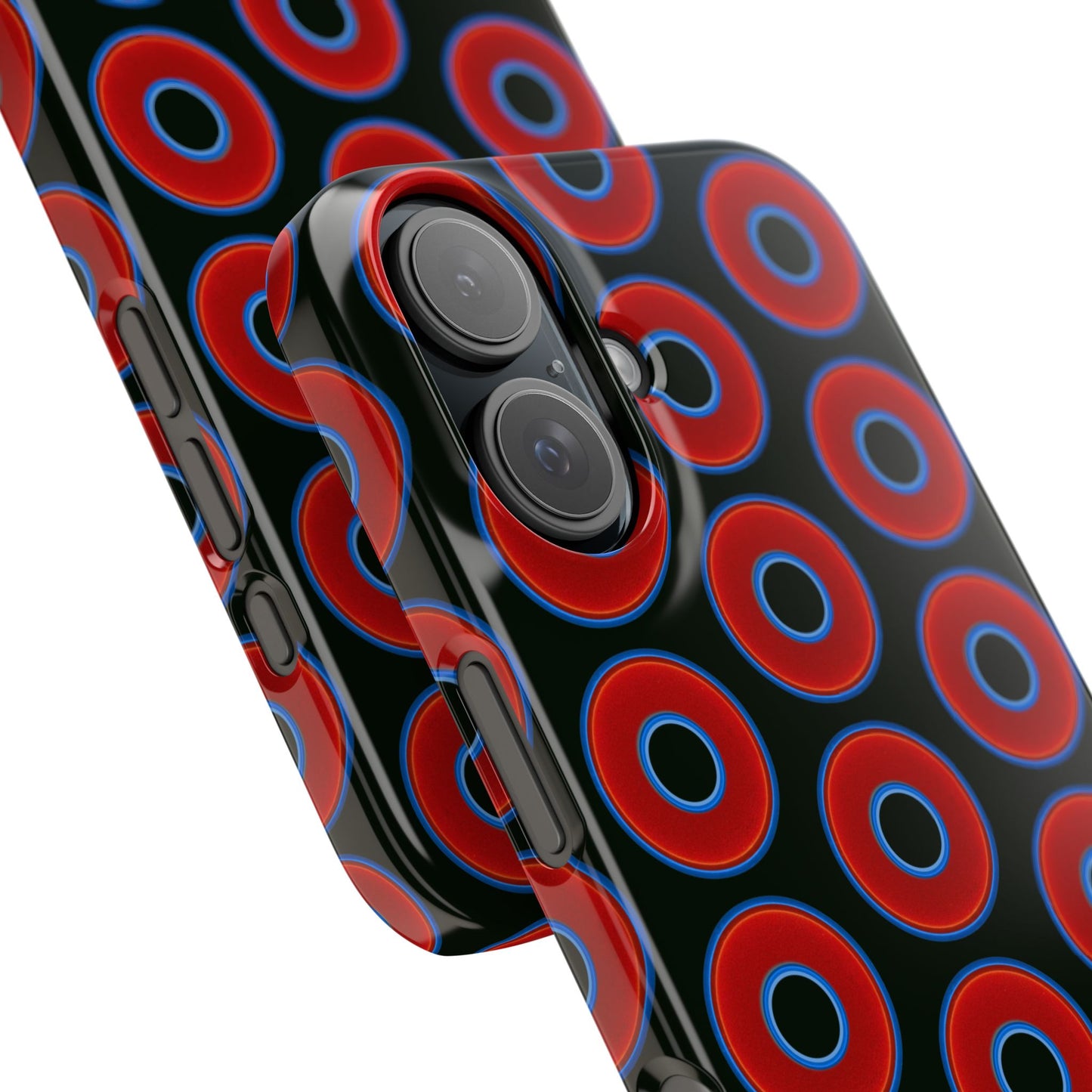 Lumpy Donut Snap Case - red vivid donut print w/midnight moss green background