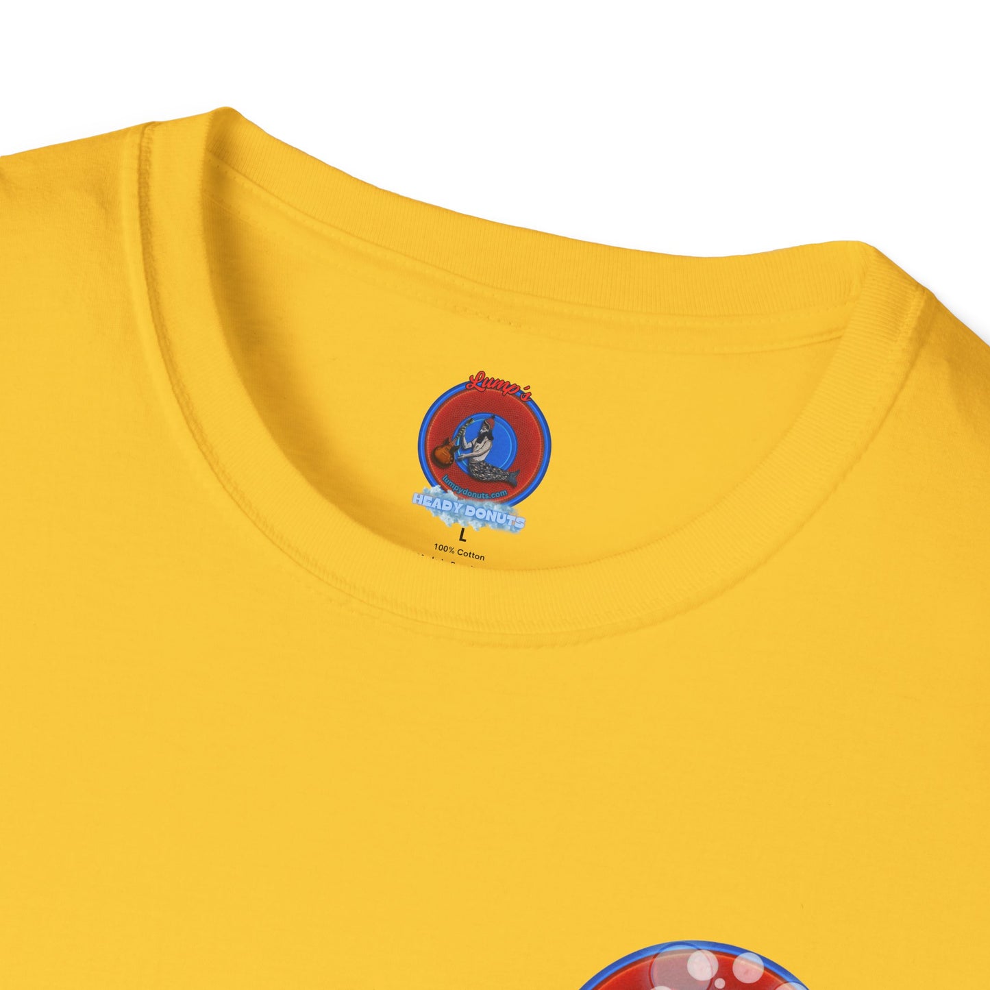 Classic Donut Tee - Unisex Soft-Style - "Bubbler's Donut Tee" - vivid red/blue donut