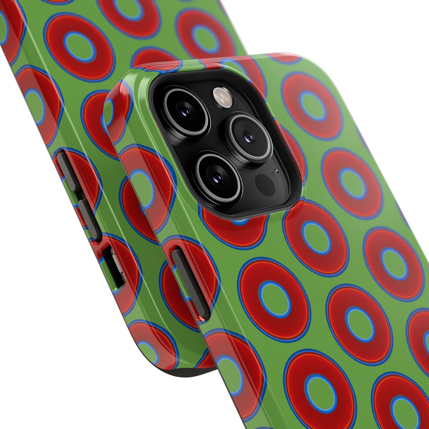 Impact-Resistant Lumpy Donut Case - red vivid donut print w/light green background