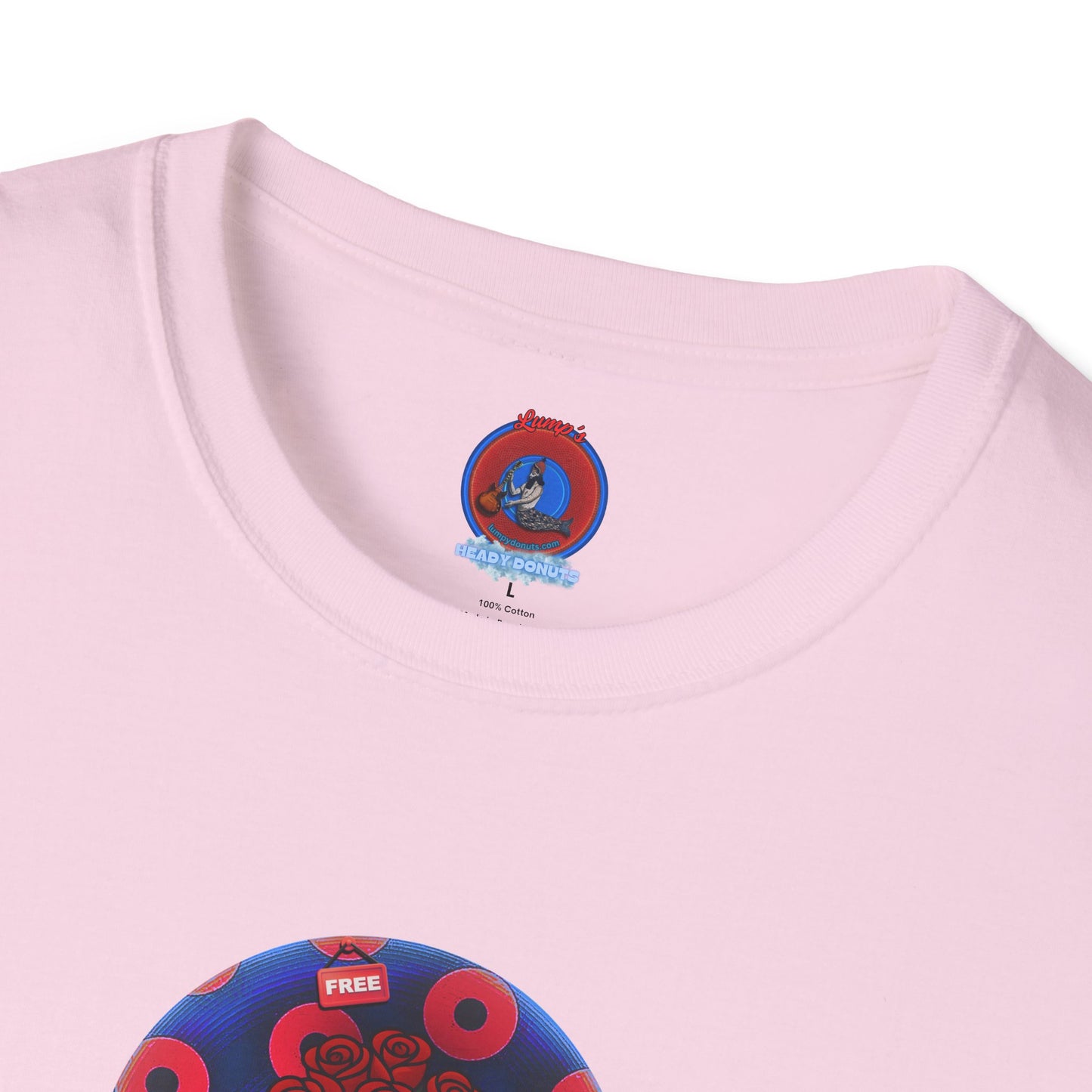 Classic Donut Tee - Unisex Soft-Style - "Donuts of Phreedom" - red/blue paradoxical blimpy donut