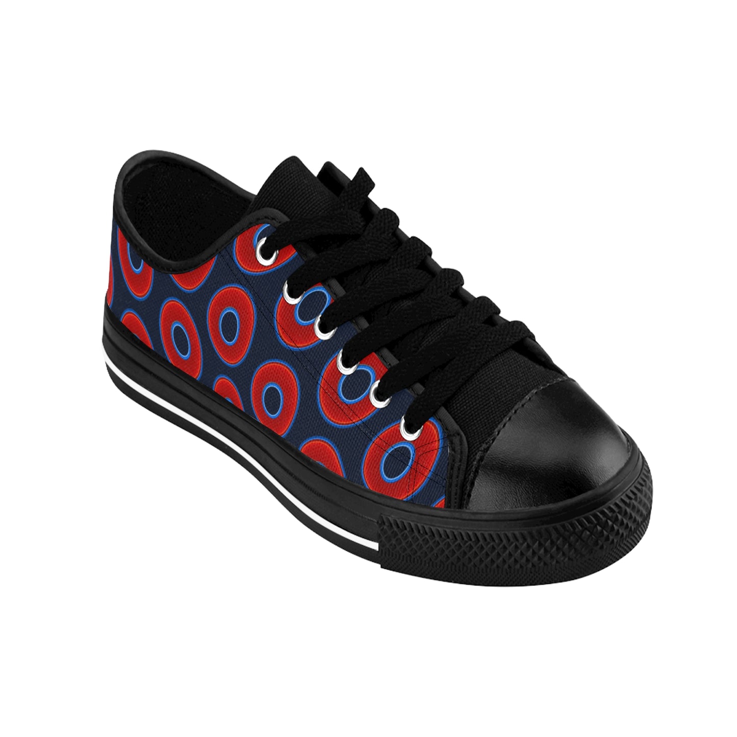 Men's Cushiony Convectors - Low Top - large red vivid donut print w/midnight teal blue elite background
