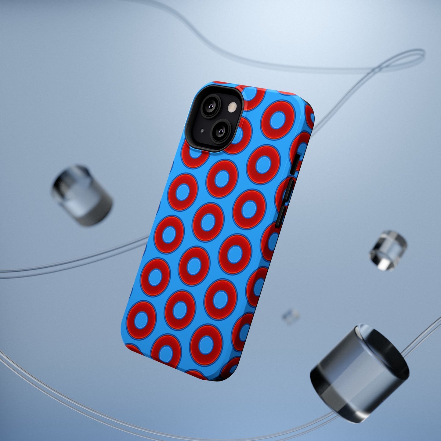 Impact-Resistant Lumpy Donut Case - red vivid donut print w/sky royal blue background